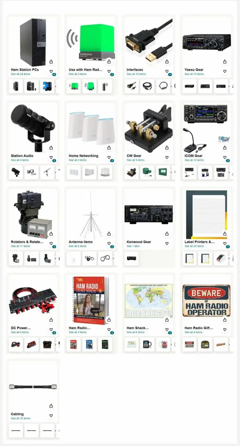 Recommended ham radio gear organized by category at the HRD Amazon Store